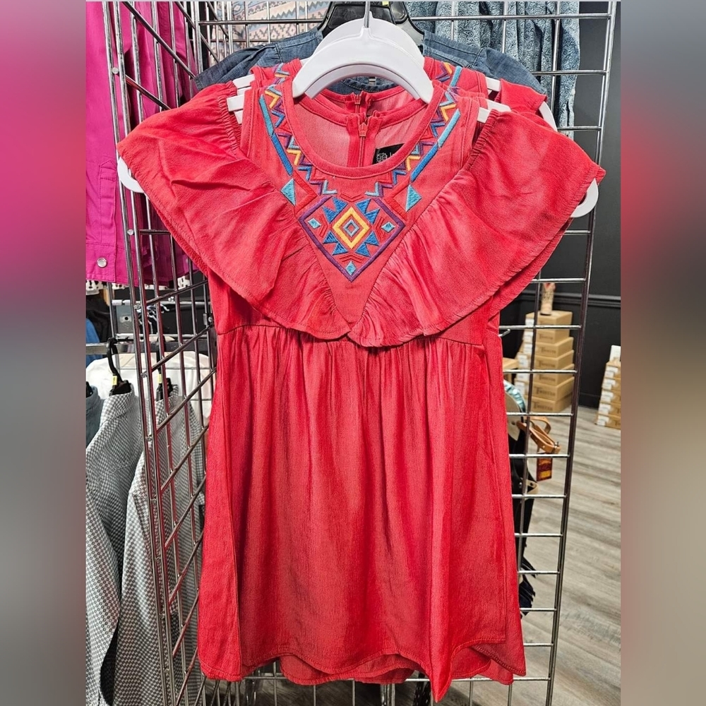 Girls Red Embroidered Dress